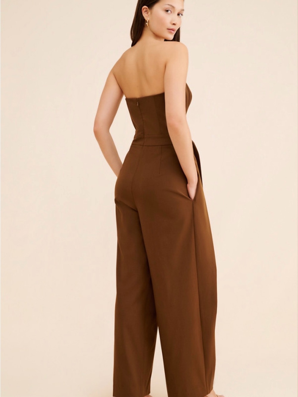 ASTR The Label Brown Strapless Wide Leg Jumpsuit Belted Women’s M NWT - Picture 2 of 13